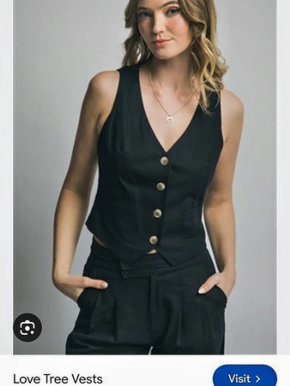 Love Tree Black Button Front Linen Blend Vest Suze L NWT